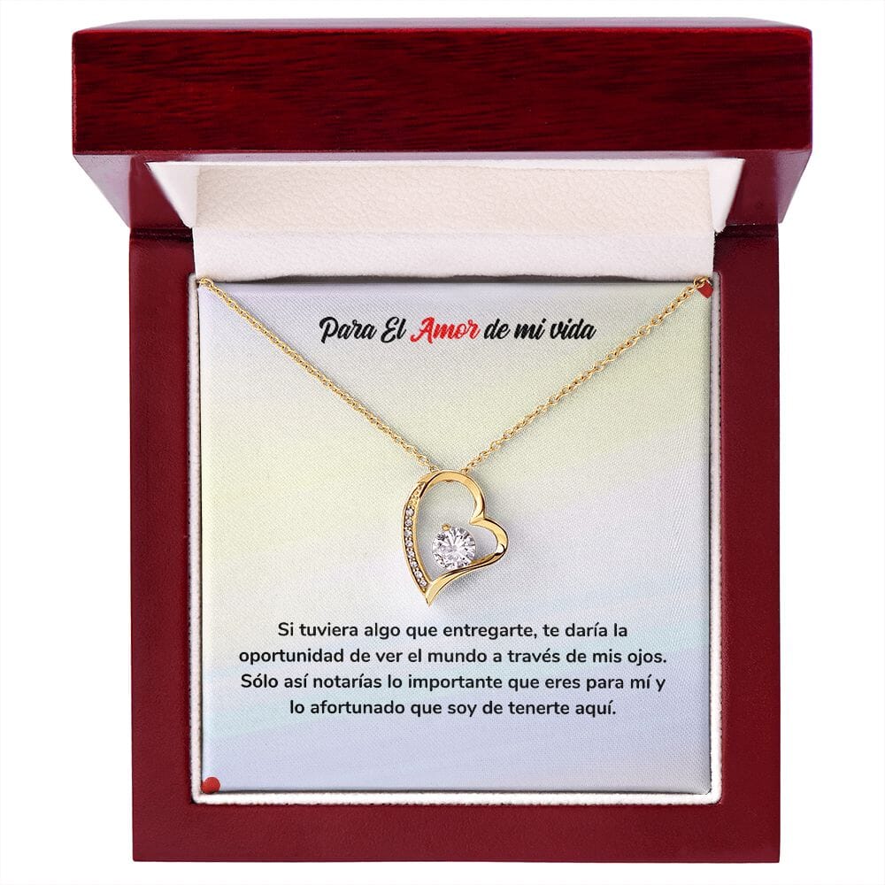 Amor Eterno - Collar Regalo de Amor Jewelry Acabado en Oro Amarillo de 18 quilates. Cajita de Lujo con Luz Led