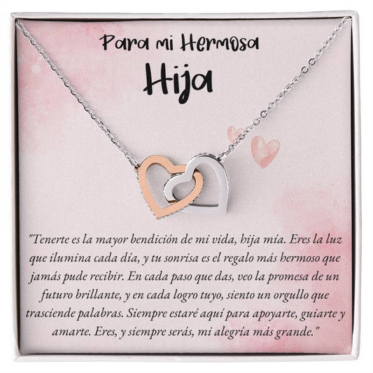 Collar de Dos Corazones Entrelazados en Caja de Regalo: Amor Eterno de Padre/Madre a Hija Jewelry Acero Inoxidable Pulido & Acabado en Oro Rosa. Standard Box