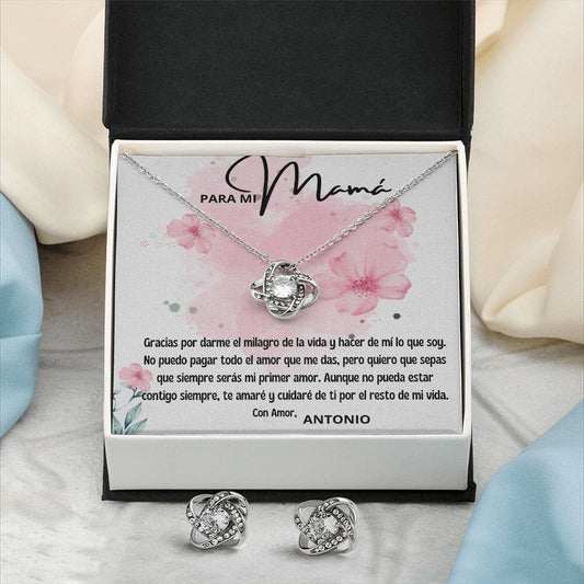 ¡El regalo perfecto de un Hijo a su madre - Collar Personalizado Nudo de Amor con Zarcillos Jewelry/LoveKnot