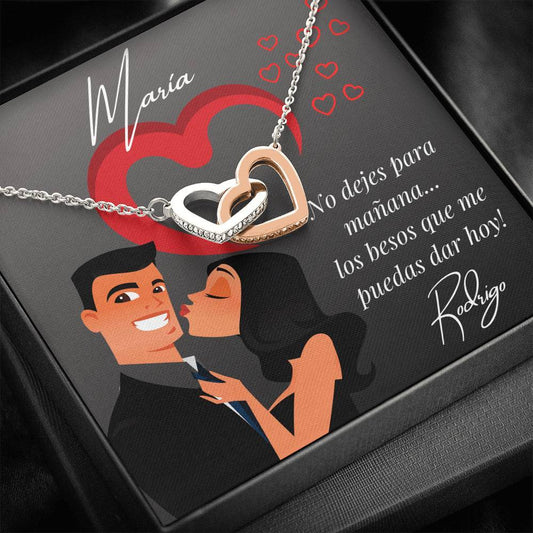 El regalo que tu pareja merece y con un mensaje que te conviene - No dejes para mañana… Collar 2 corazones con Tarjeta para enamorarla más. Jewelry