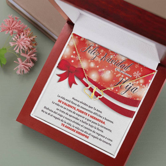 Feliz Navidad a mi Hermosa Hija - Corazones de Oro amarillo sólido de 10K con Diamantes Reales Jewelry