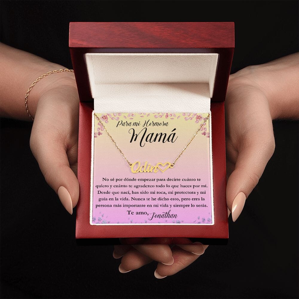 Para mi hermosa Mamá: No sé por dónde empezar para - Collar Personalizado Con Nombre Corazón - Mamá Jewelry/NameNecklace <p>Acabado en Oro Amarillo de 18 quilates</p> Luxury Box