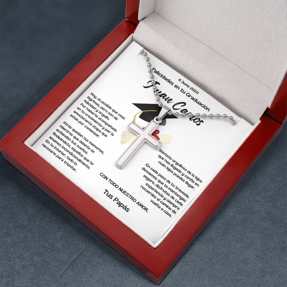 Regalo Inolvidable: Collar con Cruz para Celebrar la Graduación de Tu Hijo. - Personalizada. Jewelry/EngravedCross Caja de Lujo c/LED
