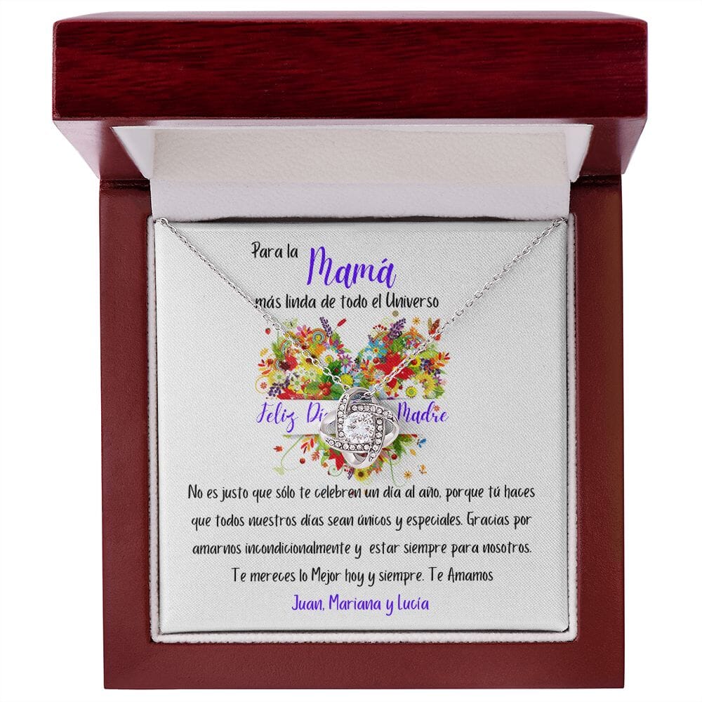 Regalo para Día de la Madre - Collar Nudo de Amor - Para la mamá mas linda del Universo Jewelry/LoveKnot Caja de Madera de Lujo con Luz Mahogany