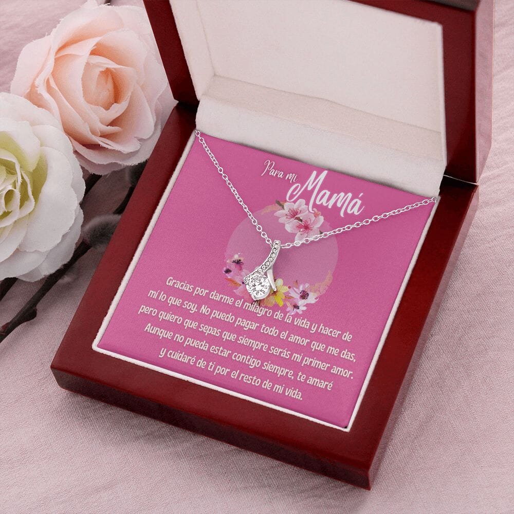 Un Regalo Eterno para Tu Primer Amor, Mamá - Collar Lazo de Amor Jewelry/AlluringBeauty Acabado en oro blanco de 14 k Luxury Box