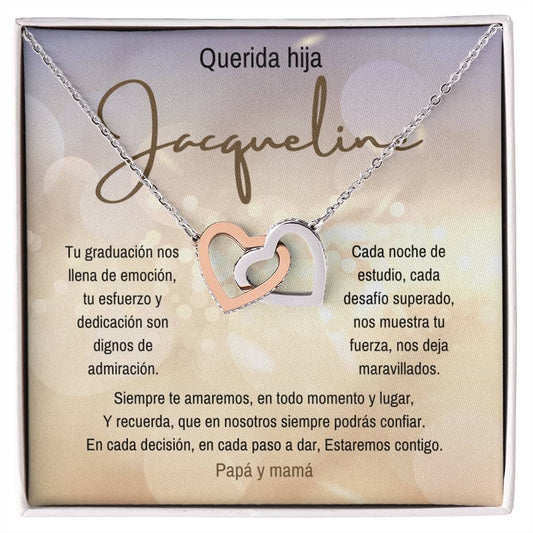 Un Símbolo de Amor y Orgullo: Collar de Corazones Entrelazados para Celebrar su Graduación Jewelry/InterlockingHearts Acero Inoxidable Pulido & Acabado en Oro Rosa. Standard Box