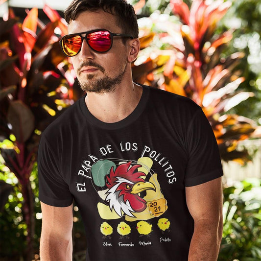 2021 Camiseta de manga corta unisex (Personalizada) Para El Día del Padre 2021- El Papá de Los Pollitos T-Shirt Black S 
