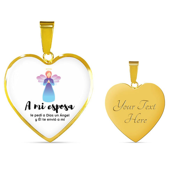 A mi esposa, le pedí a Dios un ángel y Él te envió a mí! Jewelry Luxury Necklace (18k Yellow Gold Finish) Yes 