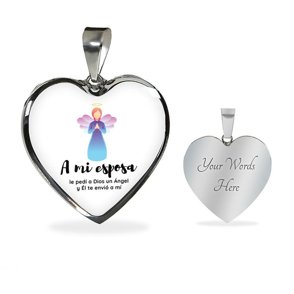 A mi esposa, le pedí a Dios un ángel y Él te envió a mí! Jewelry Luxury Necklace (.316 Surgical Steel) Yes 