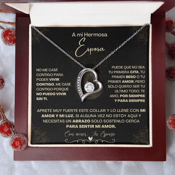 A Mi Hermosa Esposa - Collar Pendiente Forever Love (Amor Por Siempre) Jewelry ShineOn Fulfillment Acabado en oro blanco de 14 k Caja de Lujo Madera con Luz Led 