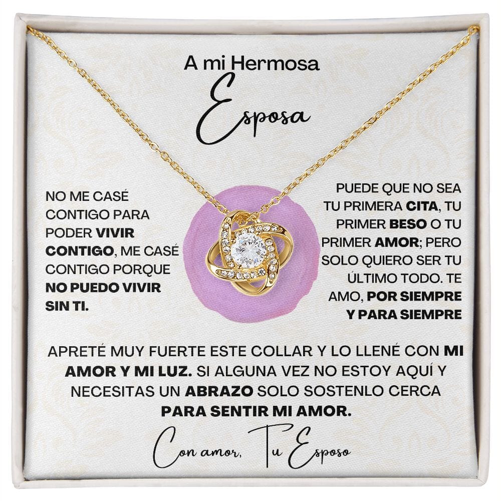 A Mi Hermosa Esposa - Collar Pendiente Love Knot (Nudo de Amor) Jewelry/LoveKnot Acabado en Oro Amarillo de 18 quilates. Caja Estandard (GRATIS) 