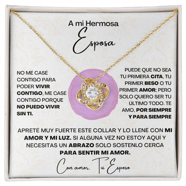 A Mi Hermosa Esposa - Collar Pendiente Love Knot (Nudo de Amor) Jewelry/LoveKnot Acabado en Oro Amarillo de 18 quilates. Caja Estandard (GRATIS) 