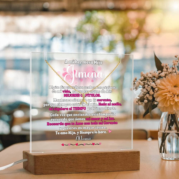 A mi Hermosa Hija - Acrílico con Luces y Collar Lazo de Amor Personalizado. El Mejor regalo para esta Navidad Acrylic/Square 