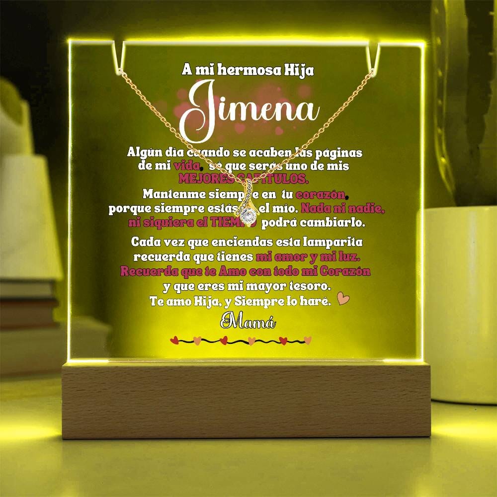 A mi Hermosa Hija - Acrílico con Luces y Collar Lazo de Amor Personalizado. El Mejor regalo para esta Navidad Acrylic/Square 