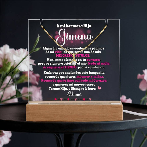 A mi Hermosa Hija - Acrílico con Luces y Collar Lazo de Amor Personalizado. El Mejor regalo para esta Navidad Acrylic/Square 