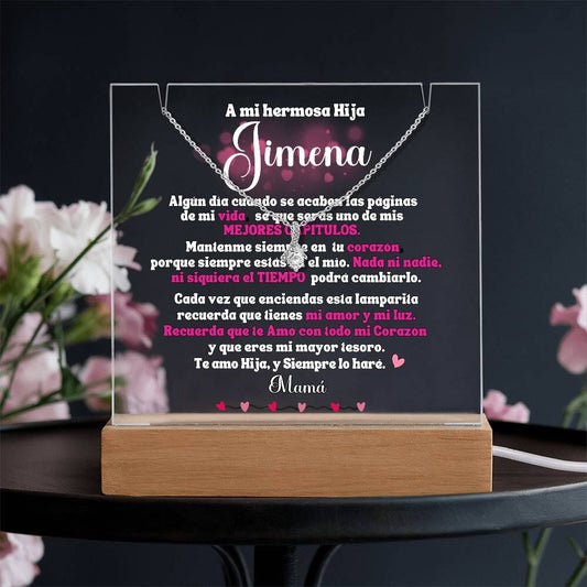 A mi Hermosa Hija - Acrílico con Luces y Collar Lazo de Amor Personalizado. El Mejor regalo para esta Navidad Acrylic/Square 