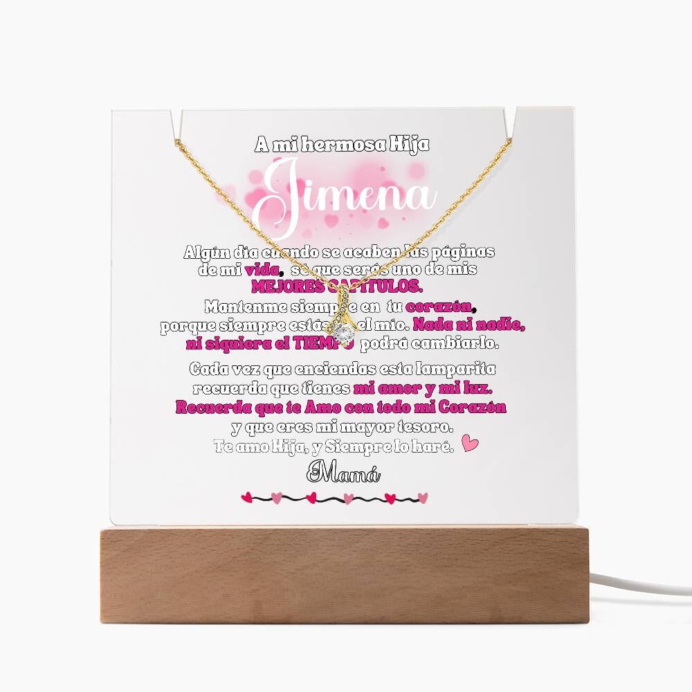 A mi Hermosa Hija - Acrílico con Luces y Collar Lazo de Amor Personalizado. El Mejor regalo para esta Navidad Jewelry ShineOn Fulfillment LED Corded Base 18K Yellow Gold Finish 