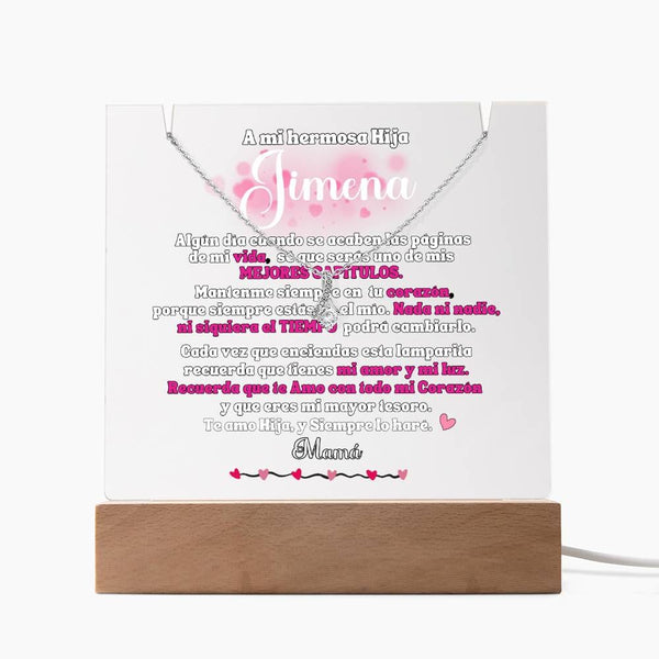 A mi Hermosa Hija - Acrílico con Luces y Collar Lazo de Amor Personalizado. El Mejor regalo para esta Navidad Jewelry ShineOn Fulfillment LED Corded Base 14K White Gold Finish 