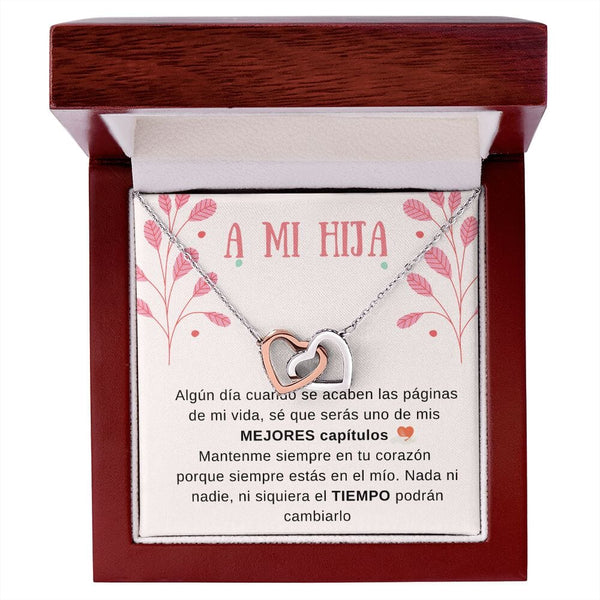A MI HERMOSA HIJA - Los mejores capítulos de mi vida - Corazones entrelazados - Personaliza la tarjeta con su nombre Jewelry/InterlockingHearts Cajita de Lujo Caoba con Luz Led 