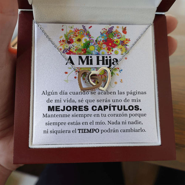 A MI HERMOSA HIJA - Mantenme siempre en tu corazón - Corazones entrelazados Jewelry/InterlockingHearts Caja de Madera de Lujo con Luz LED Mahogany 