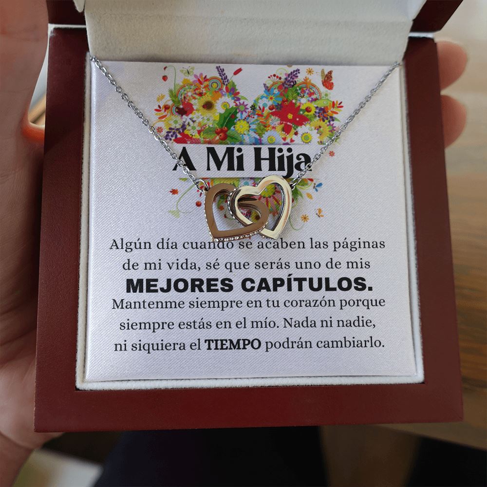 A MI HERMOSA HIJA - Mantenme siempre en tu corazón - Corazones entrelazados Jewelry/InterlockingHearts Caja de Madera de Lujo con Luz LED Mahogany 