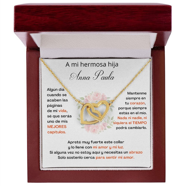 A Mi Hermosa Hija Personalizado- SÉ QUE SERÁS UNO DE MIS MEJORES CAPÍTULOS - Corazones Entrelazados Jewelry/InterlockingHearts Acabado en Oro Amarillo de 18 quilates Cajita de Lujo Madera con LUZ LED 