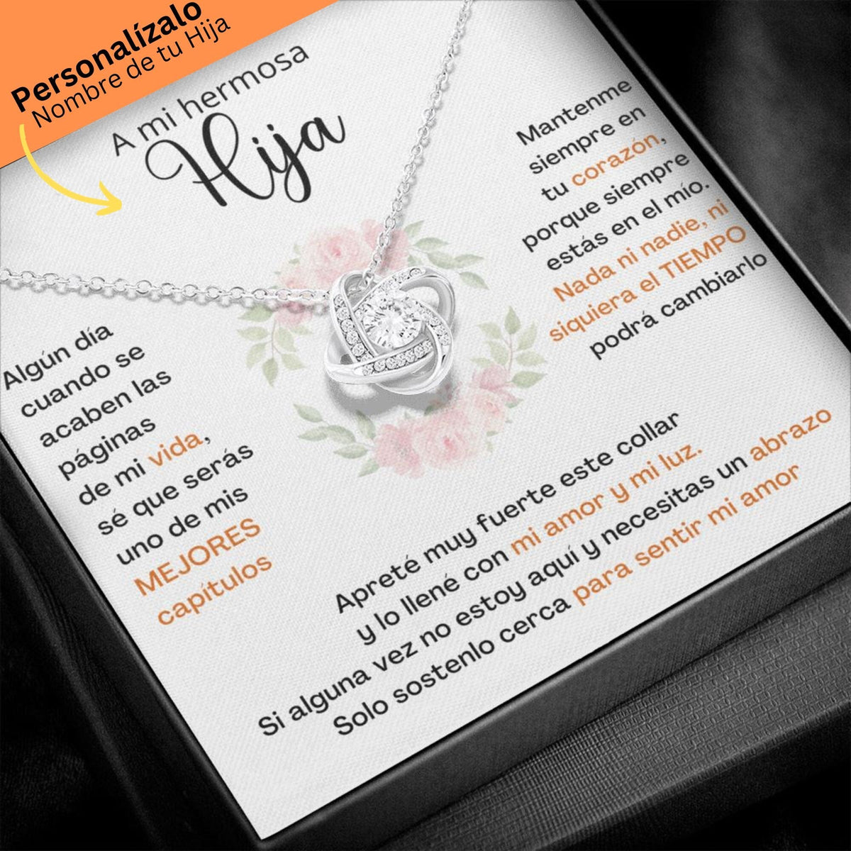 A Mi Hija - SÉ QUE SERÁS UNO DE MIS MEJORES CAPÍTULOS - Collar de Nudo de Amor V2 Jewelry/LoveKnot Acabado en oro blanco de 14 k Standard Box 