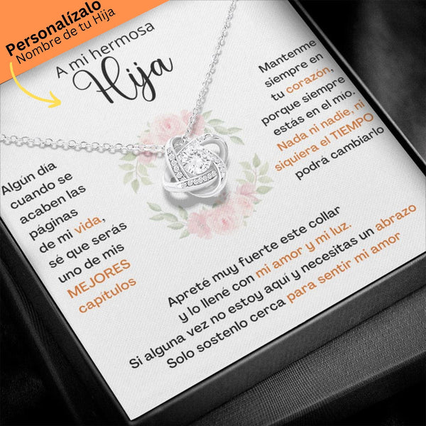 A Mi Hija - SÉ QUE SERÁS UNO DE MIS MEJORES CAPÍTULOS - Collar de Nudo de Amor V2 Jewelry/LoveKnot Acabado en oro blanco de 14 k Standard Box 