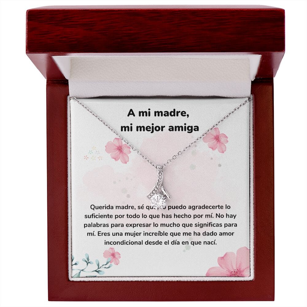 A mi madre, mi mejor amiga - Collar Alluring Beauty - Día de las Madres Jewelry/AlluringBeauty Acabado en oro blanco de 14 k Luxury Box 
