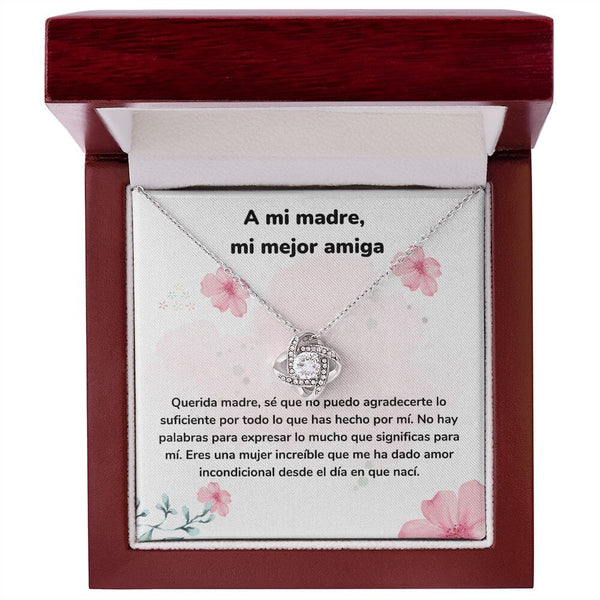 A mi madre, mi mejor amiga - Collar Love KNot - nudo de amor Jewelry/LoveKnot Acabado en oro blanco de 14 k Luxury Box 