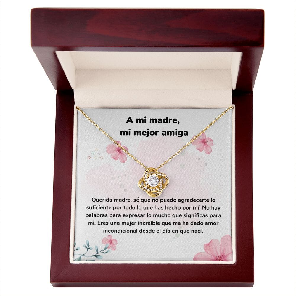 A mi madre, mi mejor amiga - Collar Love KNot - nudo de amor Jewelry/LoveKnot Acabado en Oro Amarillo de 18 quilates. Luxury Box 