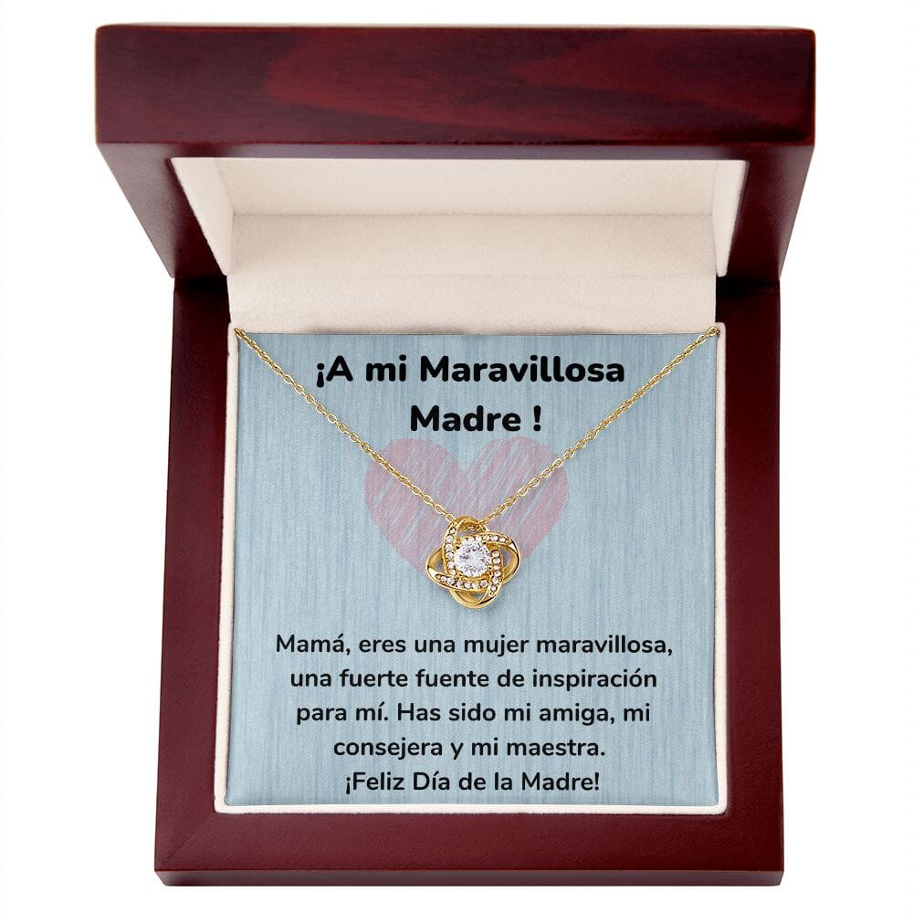 ¡A mi Maravillosa Madre ! Collar Para Mamá Nudo de Amor (LoveKnot) Jewelry ShineOn Fulfillment Acabado en Oro Amarillo de 18 quilates Caja de Lujo Madera Con Luz led 