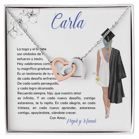 Abrazo del Corazón: Collar Corazones Entrelazados para Celebrar Tu Graduación Jewelry/InterlockingHearts Acero Inoxidable Pulido &amp; Acabado en Oro Rosa. Standard Box 