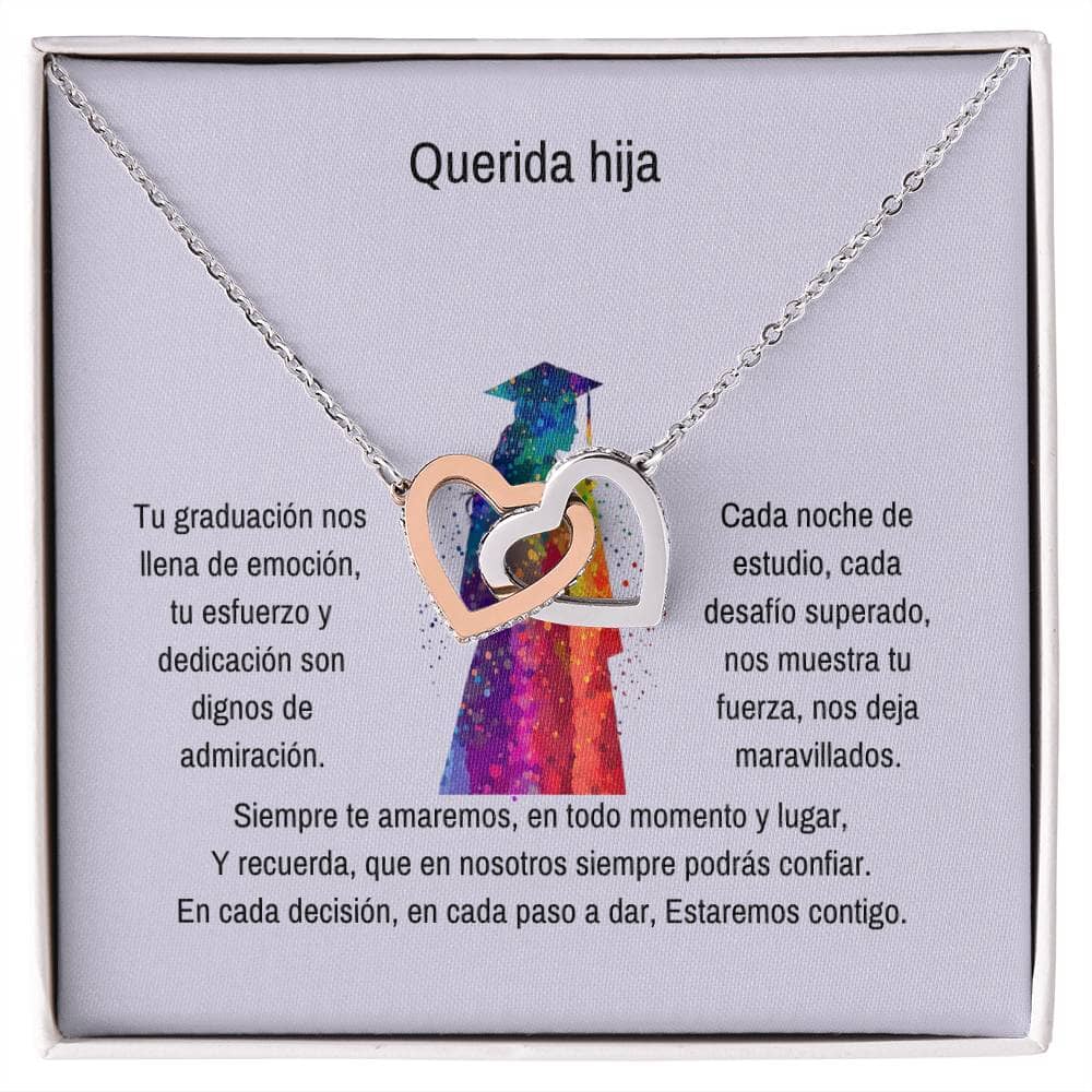 Abrazo Eterno: Un Collar de Corazones para Su Triunfo Jewelry/InterlockingHearts Acero Inoxidable Pulido &amp; Acabado en Oro Rosa. Standard Box 