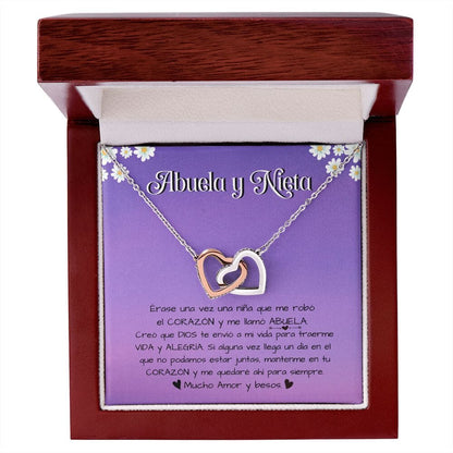 Abuela y Nieta - - Collar Corazones entrelazados Jewelry/InterlockingHearts Caja de Lujo de Madera LED - Mahogany 