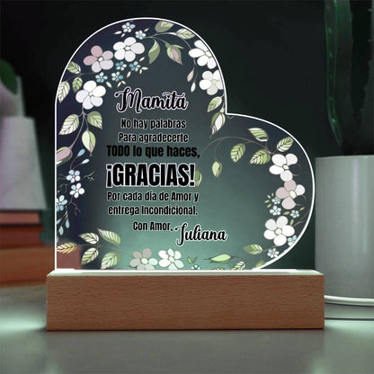 Acrílico Corazón: "No hay palabras para agradecerte todo lo que haces. ¡GRACIAS! Acrylic/Heart 