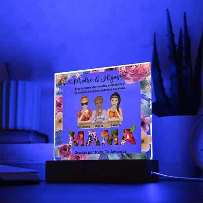 Acrílico Cristalino Madre e Hijas - Personalizado Acrylic/Square Base de Madera con Luz LED 