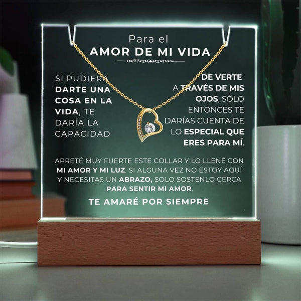 Acrílico Regalo único para Para el Amor de mi vida " Placa de acrílico blanco (Collar Por siempre amor - forever love) Jewelry ShineOn Fulfillment LED a Batería/Base Madera Baño Oro Blanco 14K 