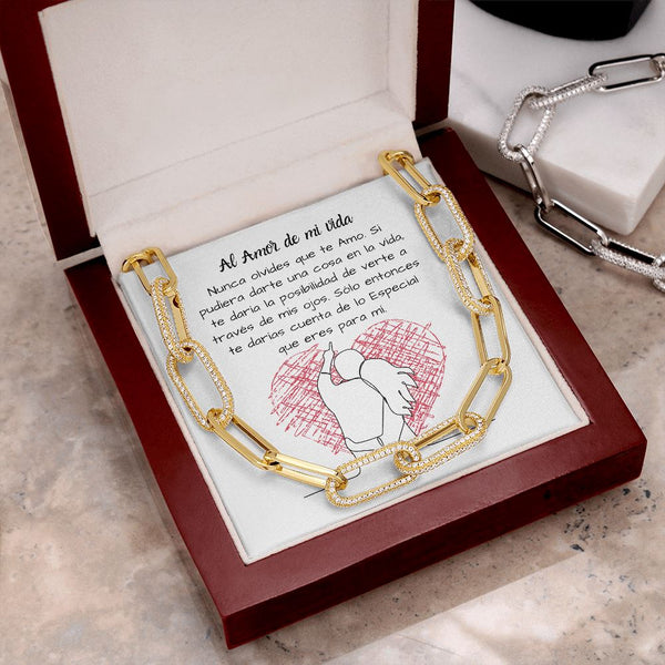 Al Amor de mi vida -Collar Por siempre enlazados - Forever Linked - White card Jewelry 14K Yellow Gold Finish 