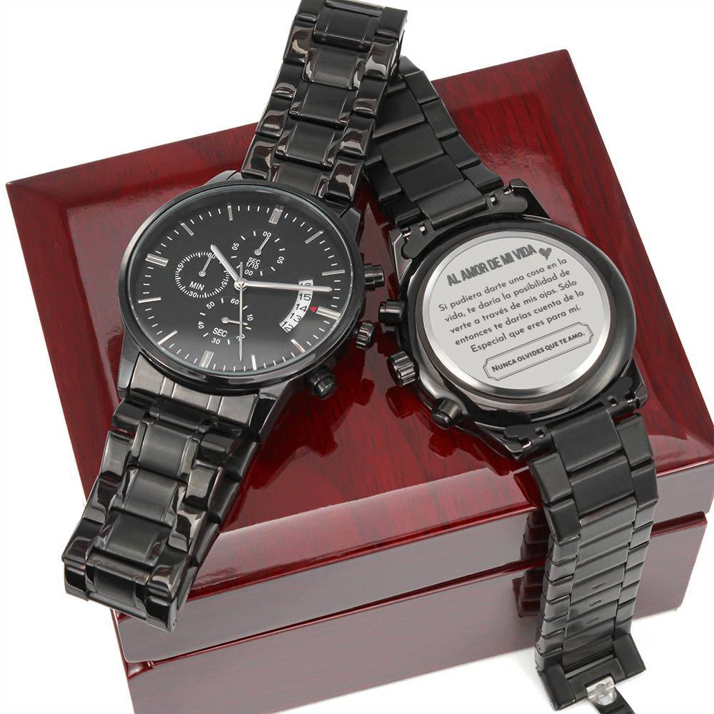 Al Amor de mi Vida - Reloj Cronógrafo Negro Jewelry/Watch Caja de Madera con Luz LED - Mahogany 