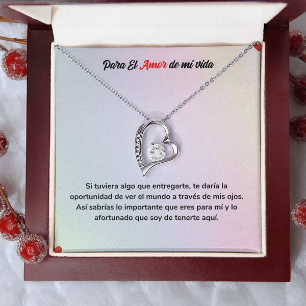 Amor de Siempre - Collar Regalo de Amor Jewelry Acabado en oro blanco de 14 k Cajita de Lujo con Luz Led 