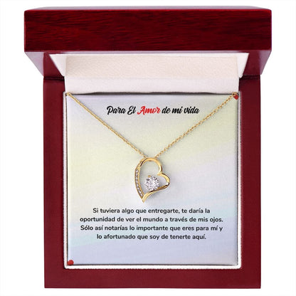 Amor Eterno - Collar Regalo de Amor Jewelry Acabado en Oro Amarillo de 18 quilates. Cajita de Lujo con Luz Led 