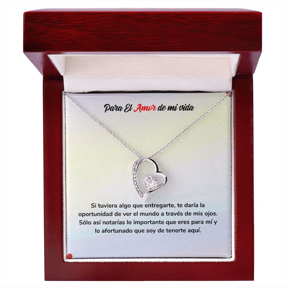 Amor Eterno - Collar Regalo de Amor Jewelry Acabado en oro blanco de 14 k Cajita de Lujo con Luz Led 