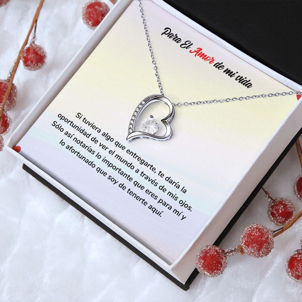 Amor Eterno - Collar Regalo de Amor Jewelry Acabado en oro blanco de 14 k Cajita Estandard (Gratis) 
