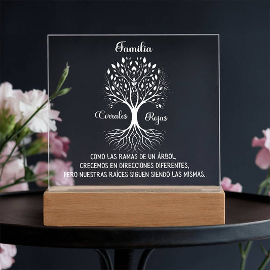 Árbol Familiar de Raíces - Placa de Acrílico Personalizable con Iluminación LED Acrylic/Square 