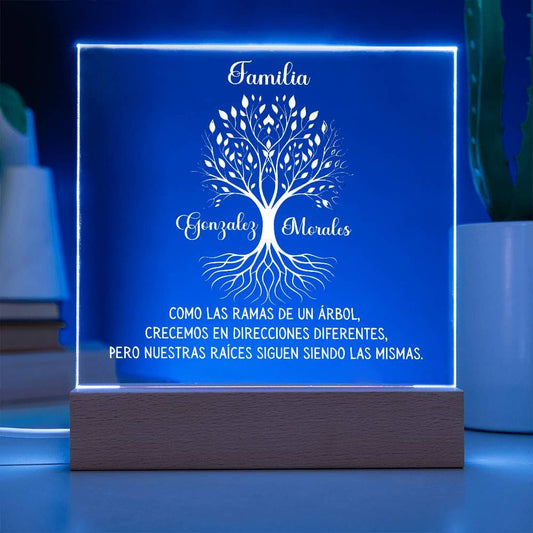 Árbol Familiar de Raíces - Placa de Acrílico Personalizable con Iluminación LED Acrylic/Square 
