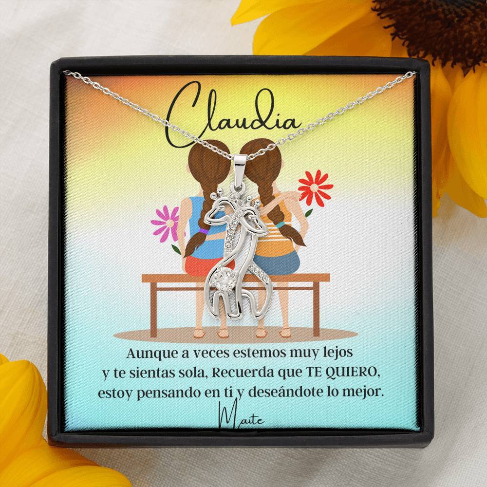 Aunque a veces te sientas sola…- Collar 2 Jirafas. Personaliza la tarjeta para esa persona que amas y está lejos, para hermana, amiga, prima… Jewelry 