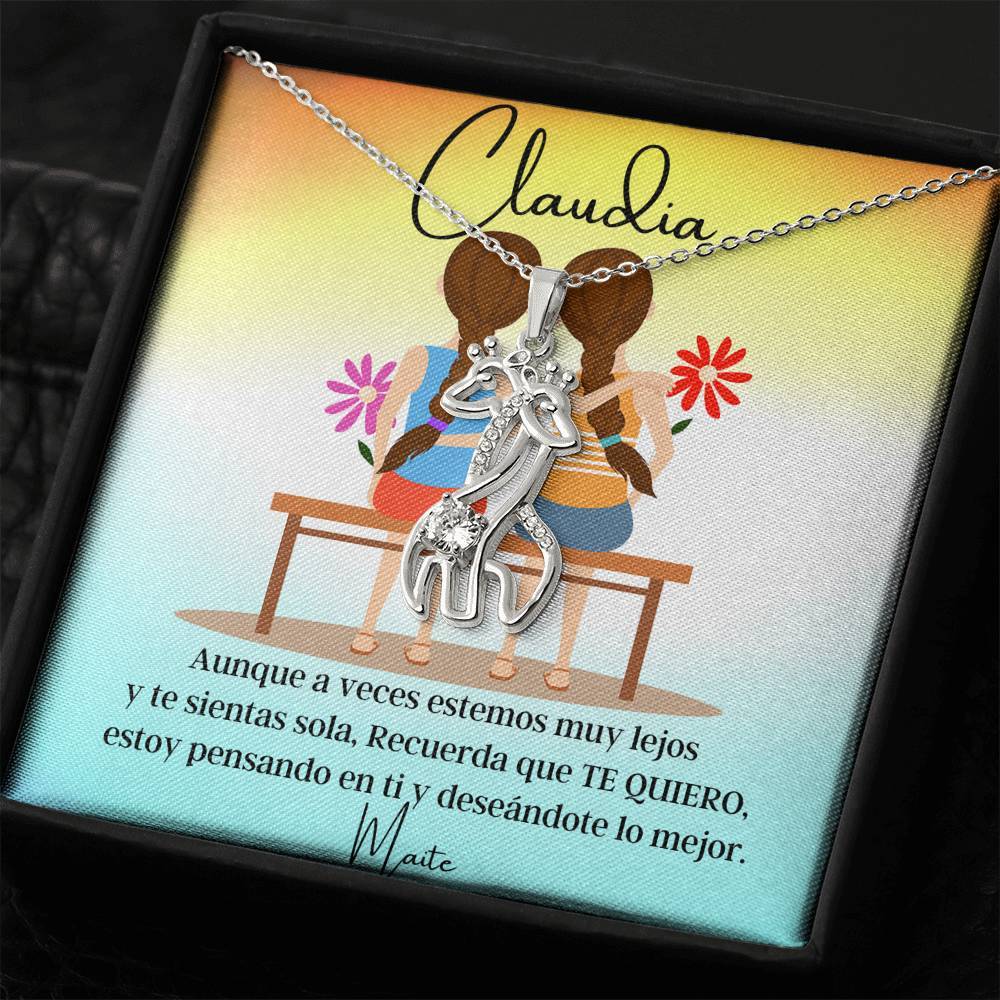 Aunque a veces te sientas sola…- Collar 2 Jirafas. Personaliza la tarjeta para esa persona que amas y está lejos, para hermana, amiga, prima… Jewelry 