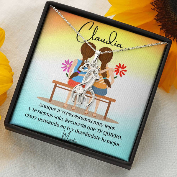 Aunque a veces te sientas sola…- Collar 2 Jirafas. Personaliza la tarjeta para esa persona que amas y está lejos, para hermana, amiga, prima… Jewelry 