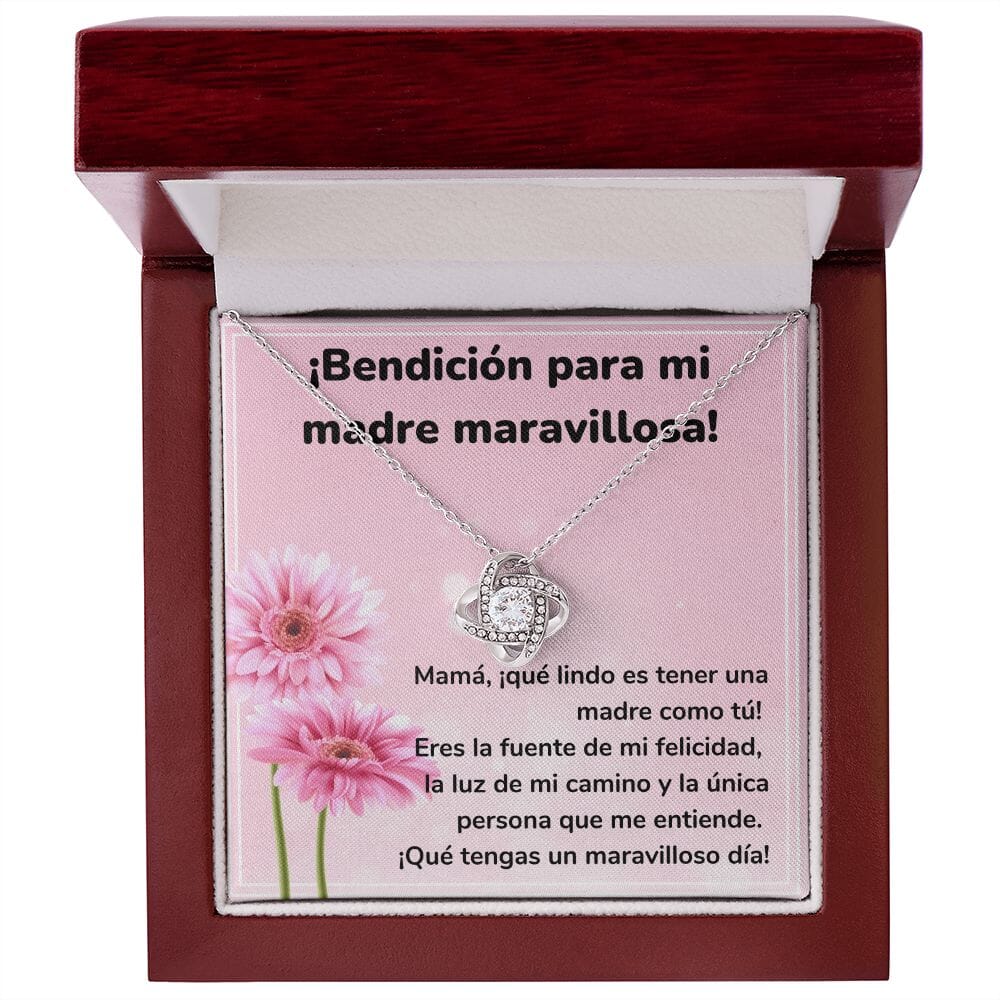 ¡Bendición para mi madre maravillosa! Collar Para Mamá Nudo de Amor (LoveKnot) Jewelry ShineOn Fulfillment Acabado en oro blanco de 14 k Caja de Lujo Madera Con Luz led 